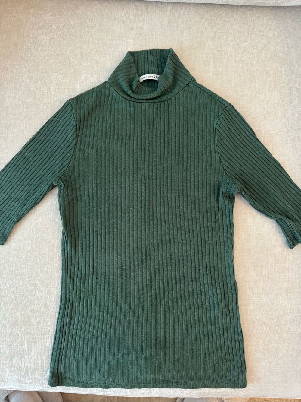 Reformation Ribbed Knit Mock Neck Top in Sage Green Size XS